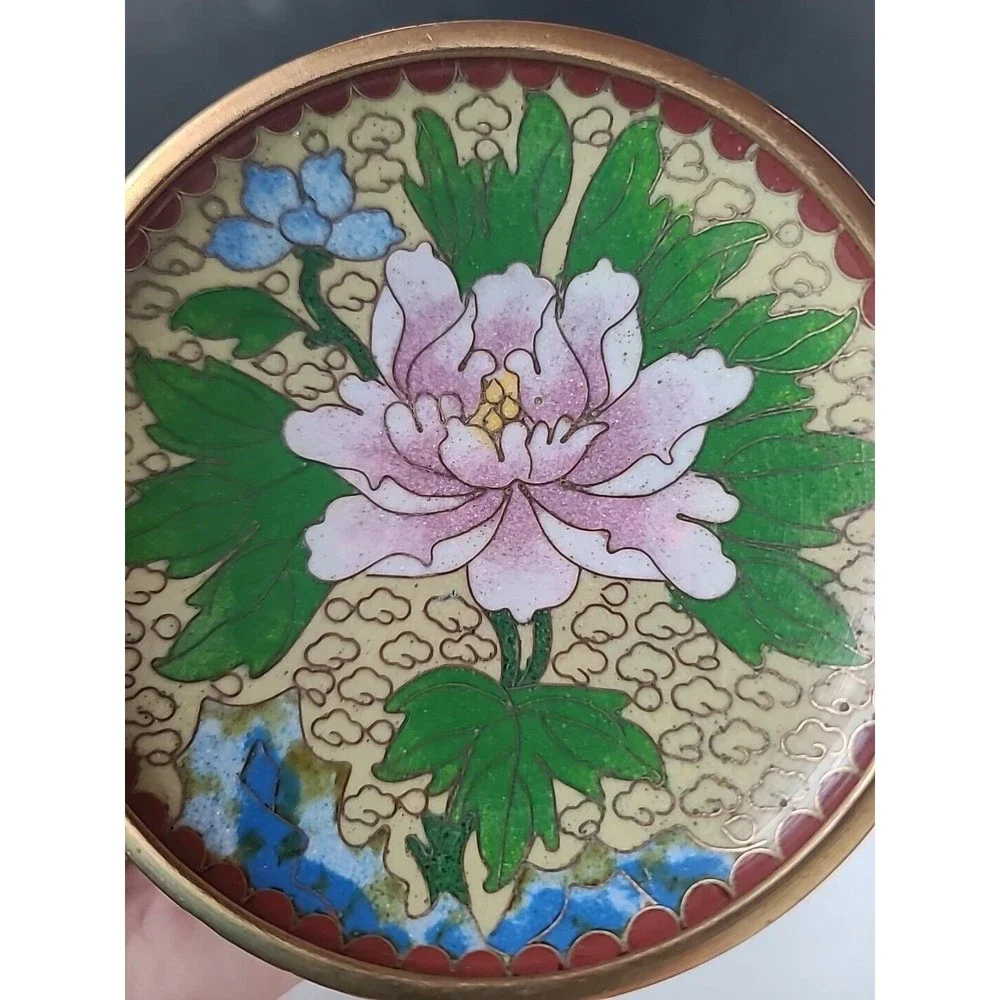 Vintage Cloisonne Floral Saucer Plate